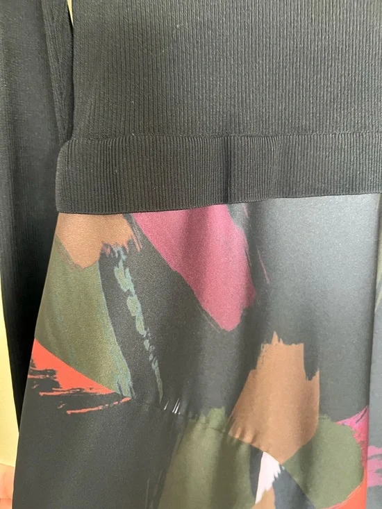 Ted Baker Black Knit Top Midi Dress with Multi Abstract Print Skirt - Picture 3 of 7